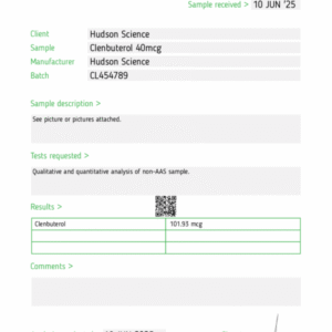 Clenbuterol 80 mcg x 50 – Hudson Science [STRONG BATCH] (Certificate of Analysis, Second Image)