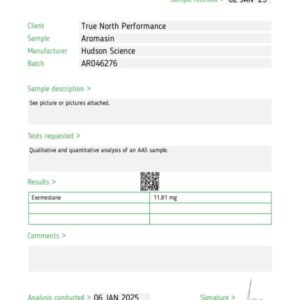 AROMASIN 12.5MG X 50 – Hudson Science (Certificate of Analysis, Second Image)