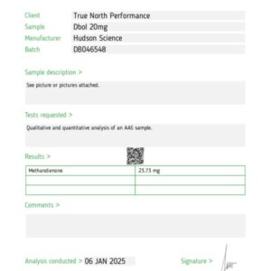 DIANABOL 20MG X 50 – Hudson Science (Certificate of Analysis, Second Image)