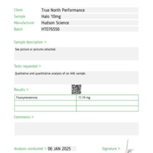 HALOTESTIN 10MG X 50 – HUDSON SCIENCE (CERTIFICATE OF ANALYSIS, SECOND IMAGE)