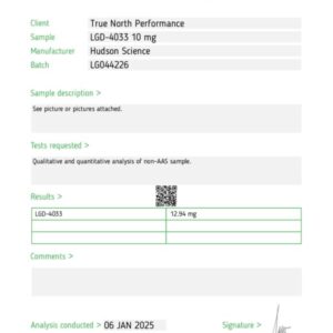 LGD-4033 (LIGANDROL) 10MG X 50 – HUDSON SCIENCE (CERTIFICATE OF ANALYSIS, SECOND IMAGE)
