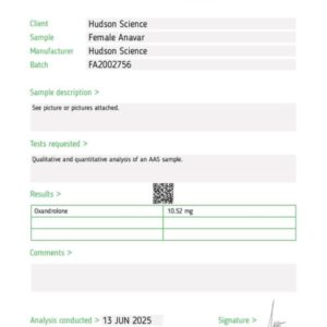 Female Anavar 10mg x 50 (Low Dose) – Hudson Science (Certificate of Analysis, Second Image)